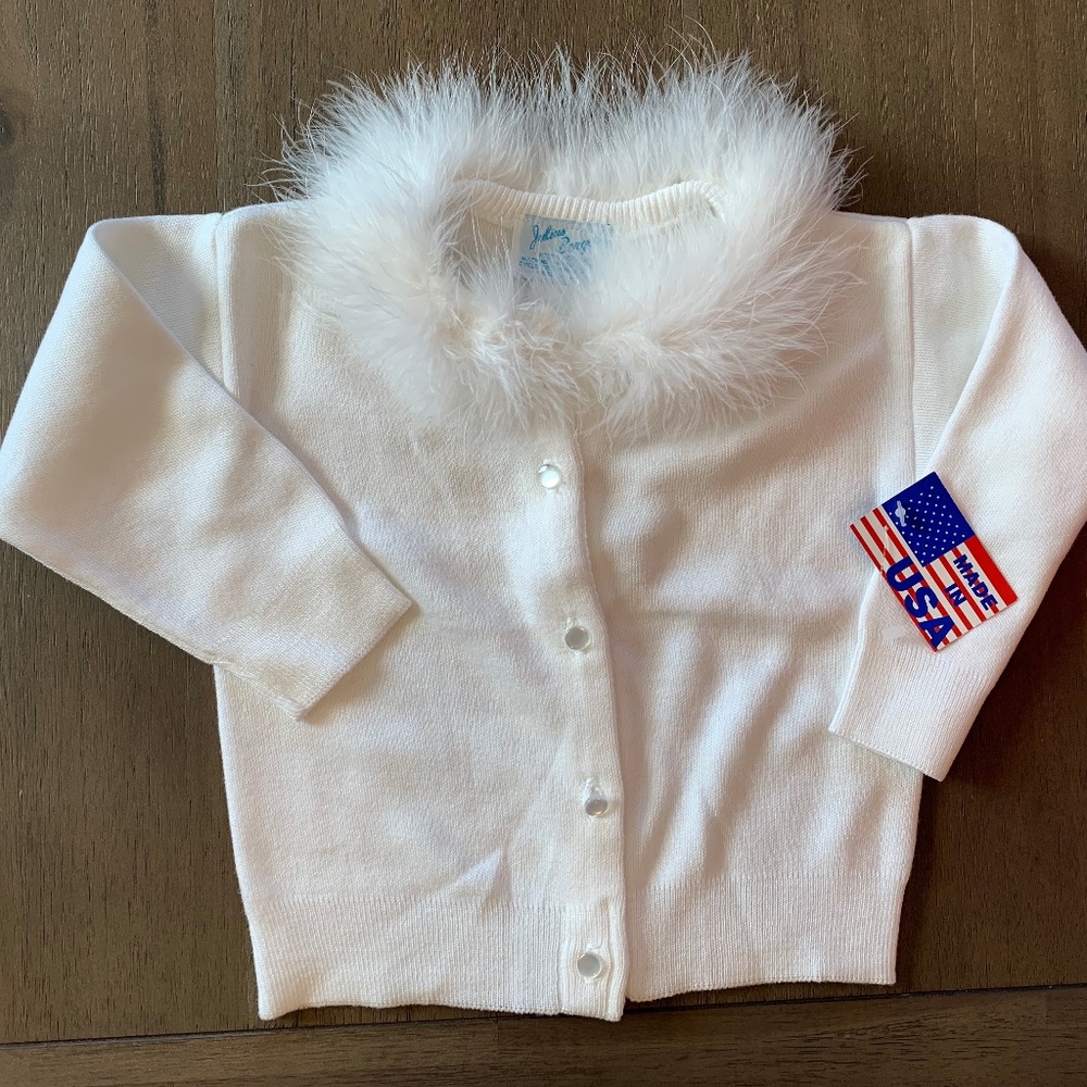 New Girls Feather Collar White Cardigan Sweater
